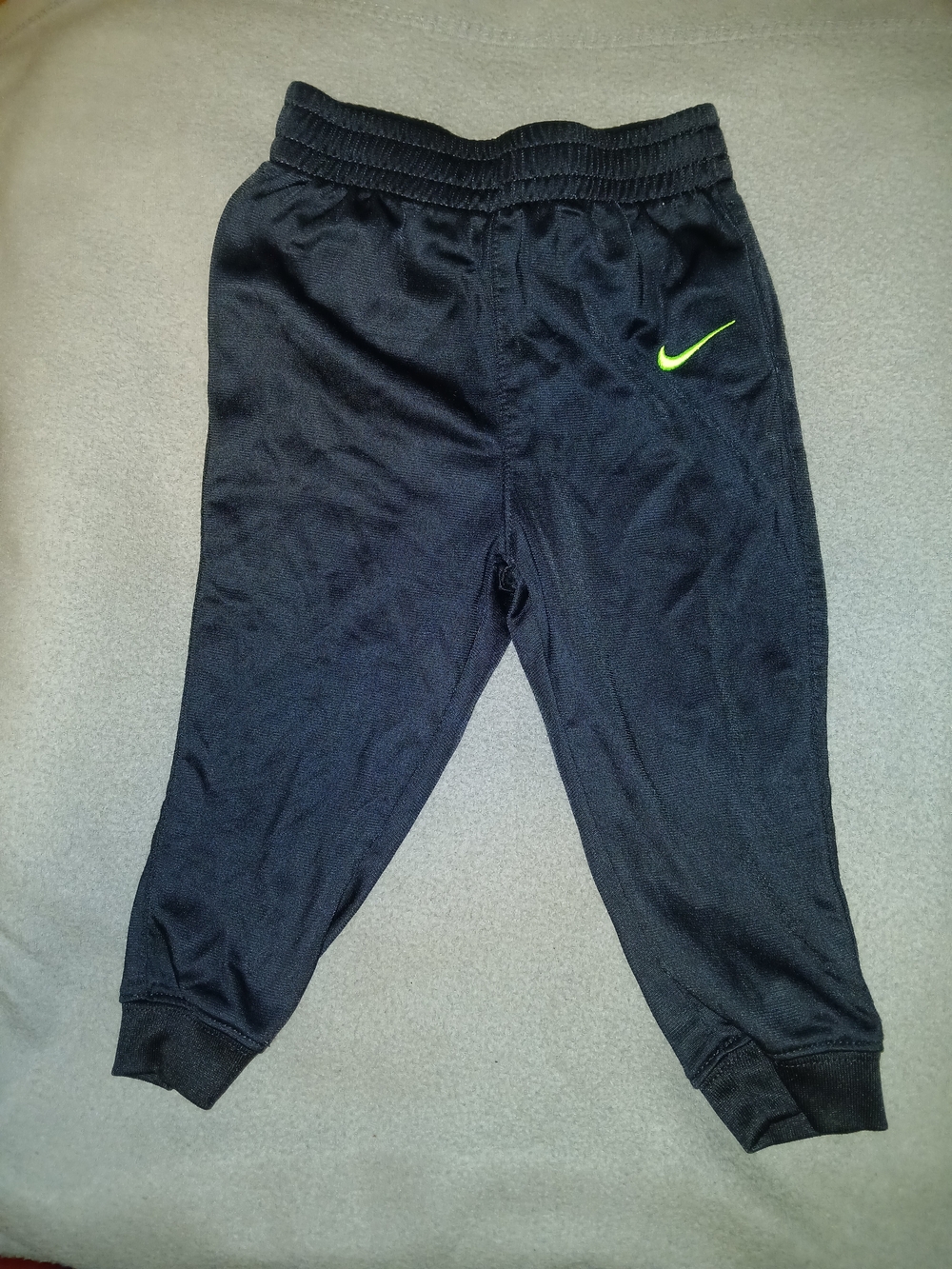 Nike Kids Black Athletic Jogger Pants with Lime Swoosh